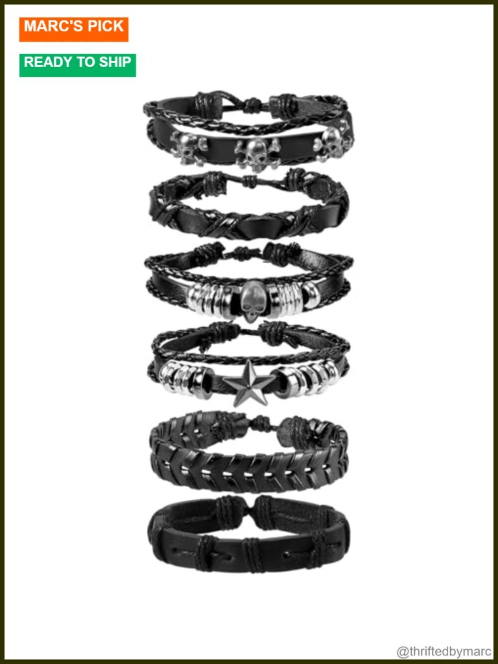 Punk Leather Rivets Bracelets Set Gothic Skull Cuff Wristband for Men Women